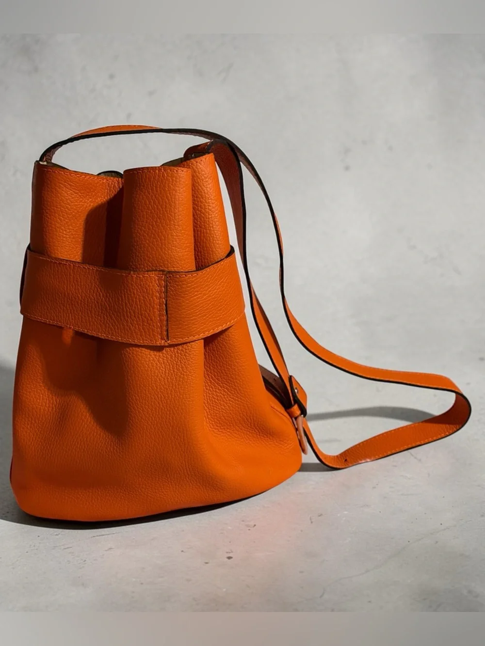 Leather Bucket Crossbody Bag - Orange